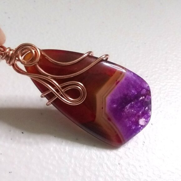 Purple, Tan & Copper Brown ~ One-of-a-kind Wire Wrapped Agate Pendant ~ Handmade - Picture 4 of 8